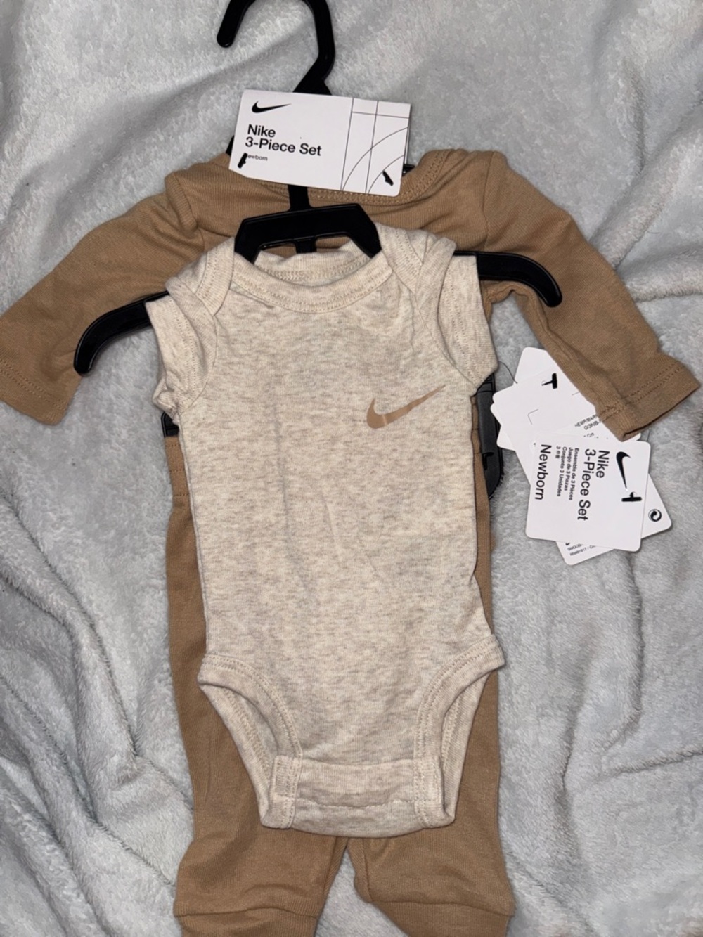 Nike Baby 3-Piece Bodysuit Set in Beige and Brown